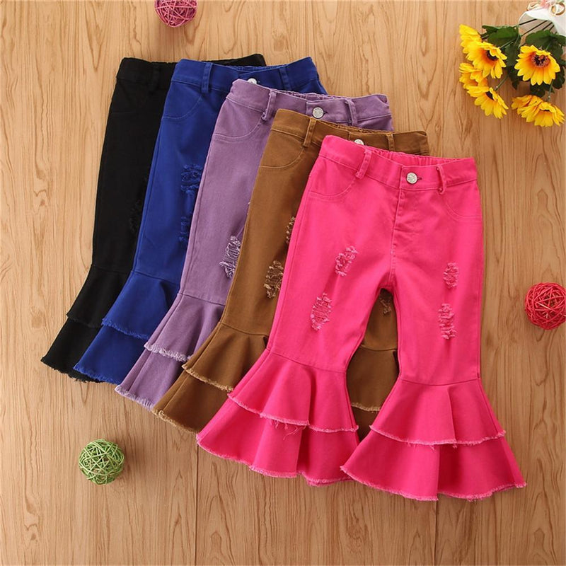 Girls Solid Wide Leg Ripped Bell Trousers Girls Clothing Wholesale - PrettyKid