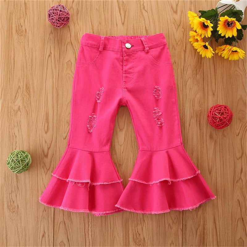 Girls Solid Wide Leg Ripped Bell Trousers Girls Clothing Wholesale - PrettyKid