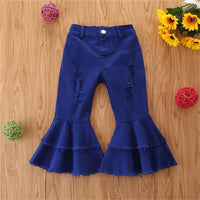 Girls Solid Wide Leg Ripped Bell Trousers Girls Clothing Wholesale - PrettyKid