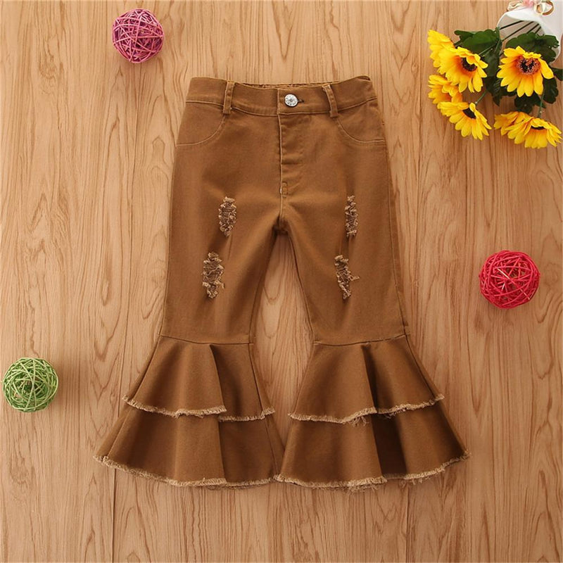 Girls Solid Wide Leg Ripped Bell Trousers Girls Clothing Wholesale - PrettyKid