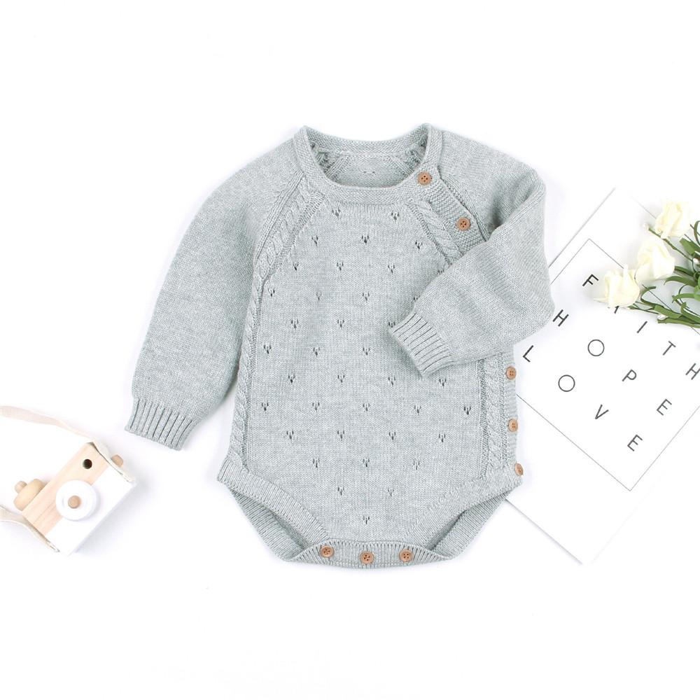 Baby Solid knitting Long Sleeve Casual Romper - PrettyKid