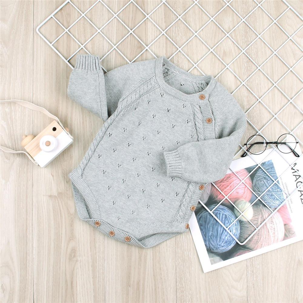 Baby Solid knitting Long Sleeve Casual Romper - PrettyKid