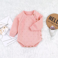 Baby Solid knitting Long Sleeve Casual Romper - PrettyKid