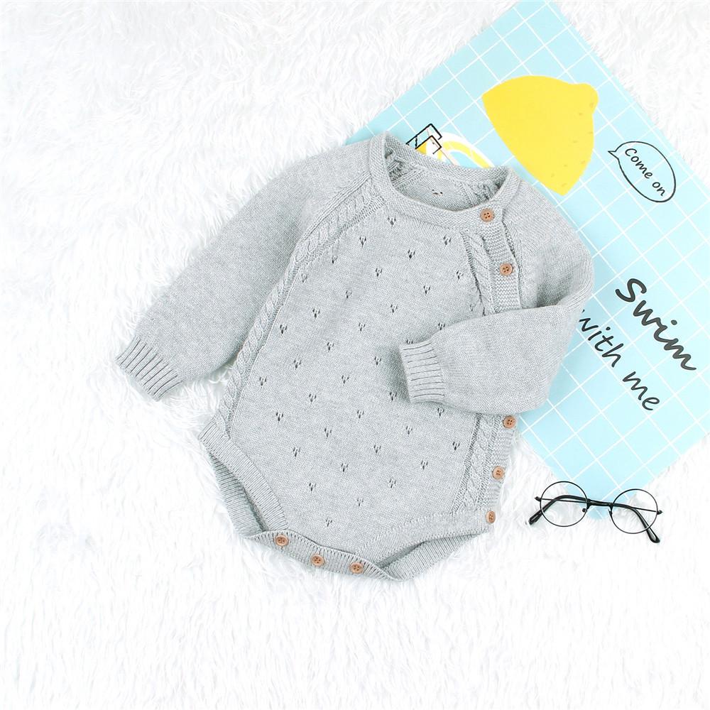 Baby Solid knitting Long Sleeve Casual Romper - PrettyKid