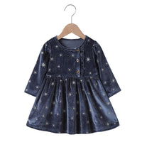 Baby Girls Star Crystal Button Long Sleeve Dress Baby Wholesales - PrettyKid