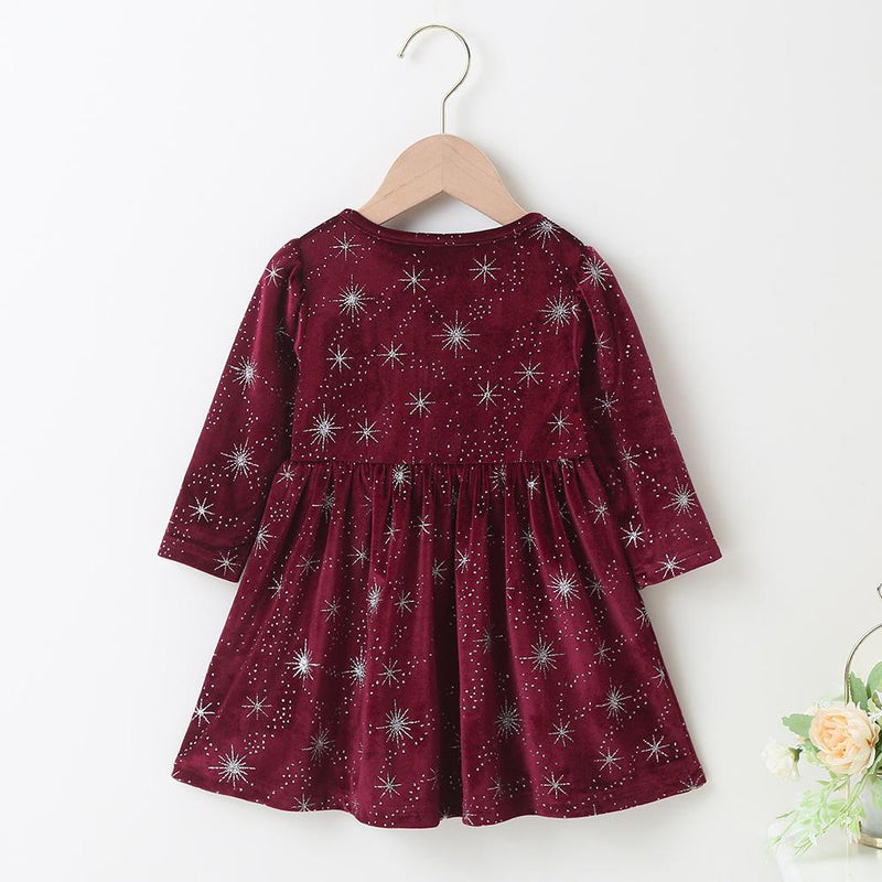 Baby Girls Star Crystal Button Long Sleeve Dress Baby Wholesales - PrettyKid