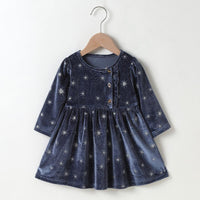 Baby Girls Star Crystal Button Long Sleeve Dress Baby Wholesales - PrettyKid