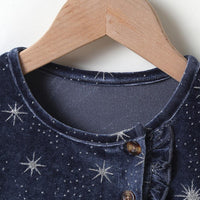 Baby Girls Star Crystal Button Long Sleeve Dress Baby Wholesales - PrettyKid