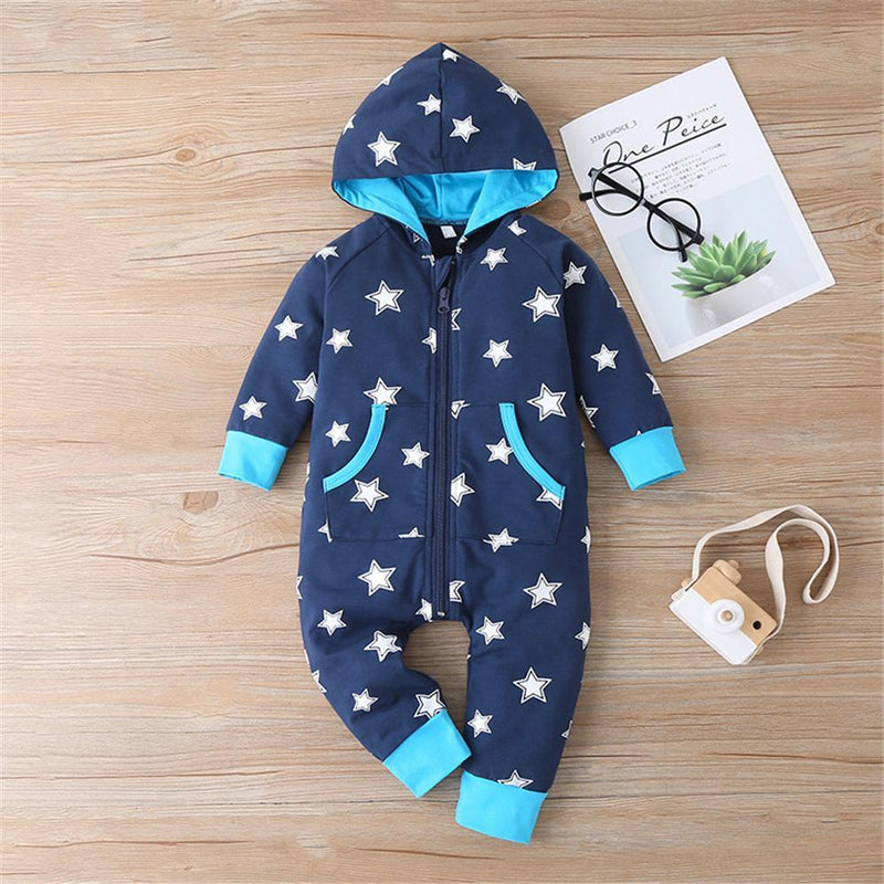 Baby Boys Star Hooded Long Sleeve Romper Buy Baby Clothes Wholesale - PrettyKid