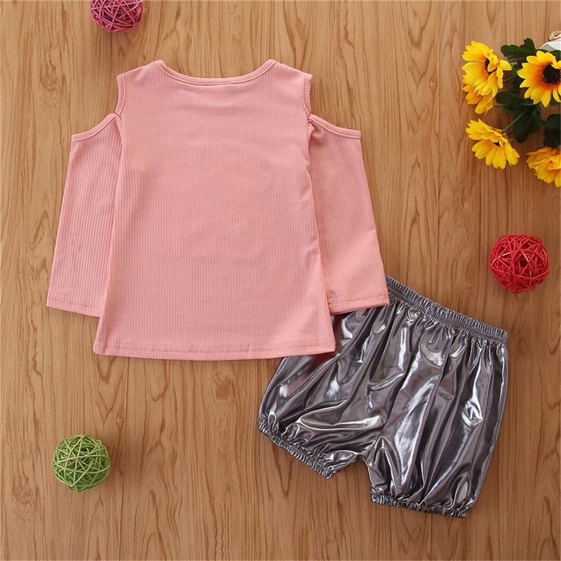 Girls Star Long Sleeve Solid Color Top & Shorts Wholesale Baby Outfits Girl - PrettyKid