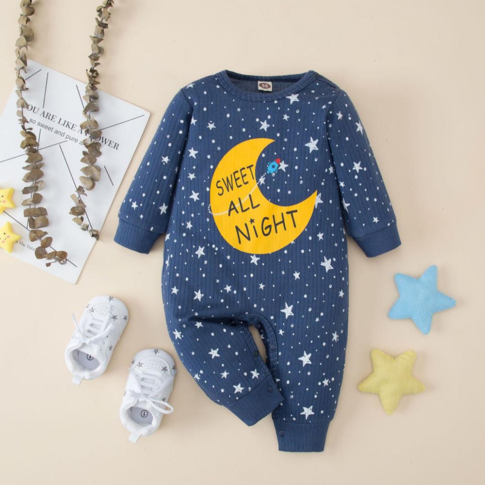 Baby Boys Star Moon Printed Long Sleeve Romper Baby Wholesale Suppliers - PrettyKid
