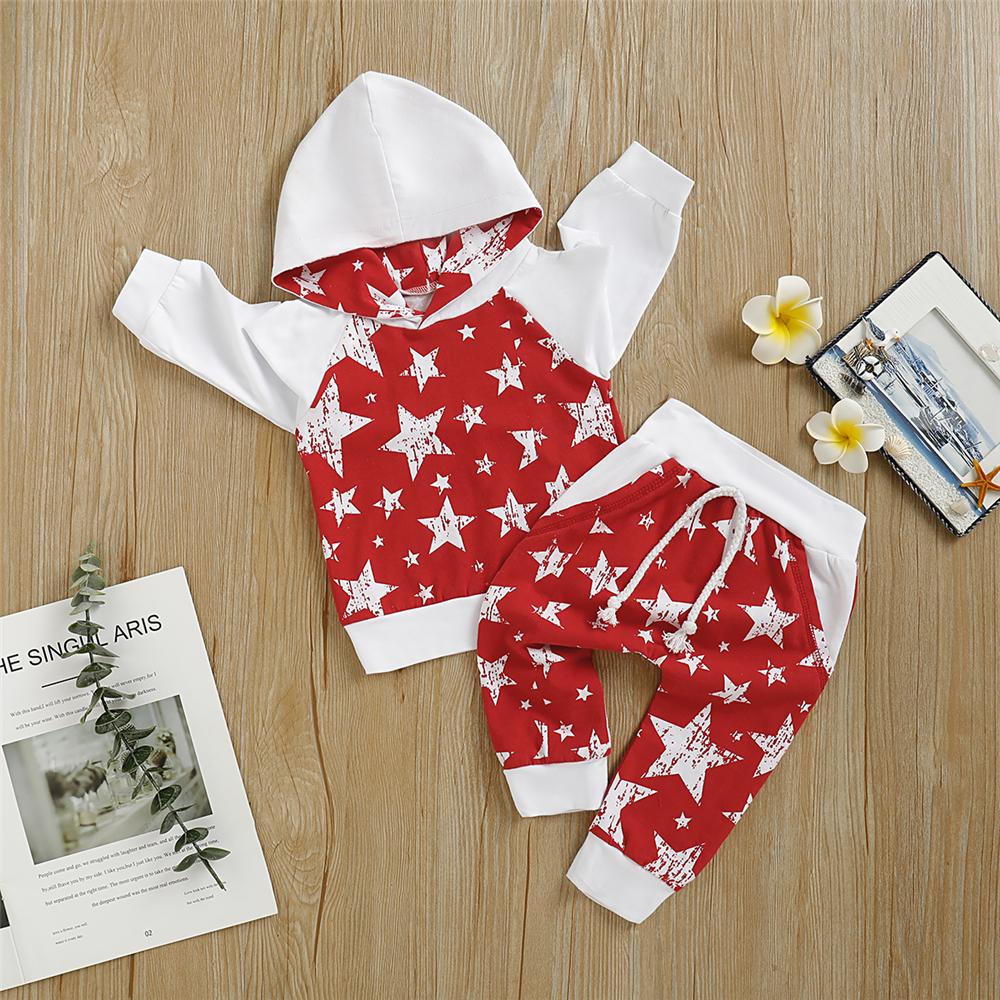 Baby Girls Star Printed Hooded Long Sleeve Top & Pants Wholesale Baby - PrettyKid