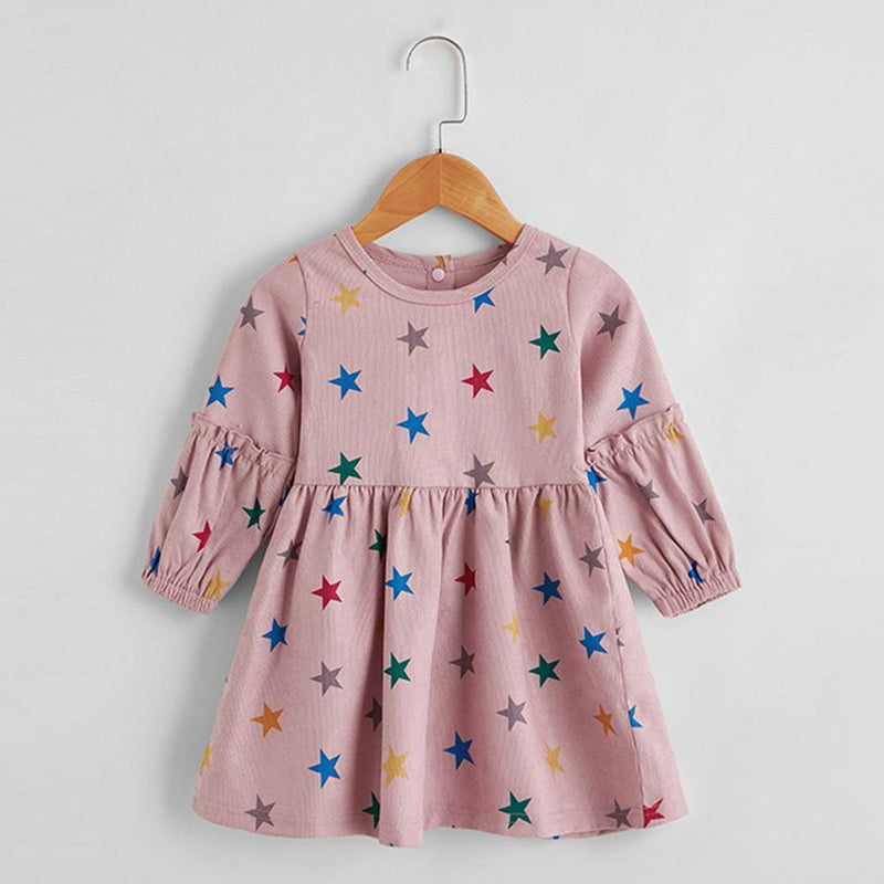 Baby Girls Star Printed Long-Sleeve Dress Baby Clothes Wholesale Supplier - PrettyKid