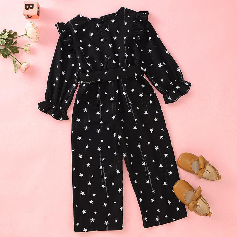 Girls Star Printed Long Sleeve Doll Collar Jumpsuit Girls Clothing Wholesale - PrettyKid