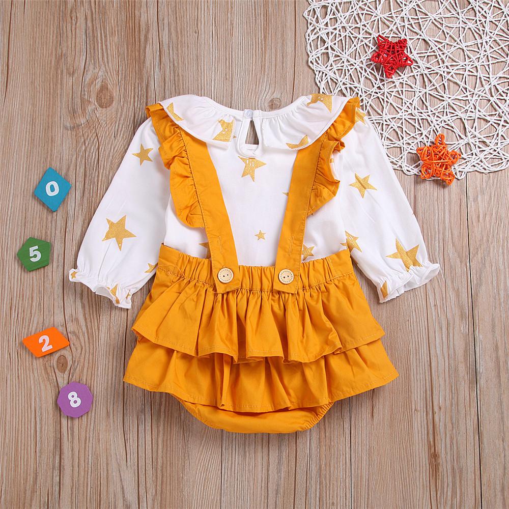 Baby Girls Star Printed Long Sleeve Tops & Romper Skirts - PrettyKid