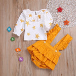 Baby Girls Star Printed Long Sleeve Tops & Romper Skirts - PrettyKid