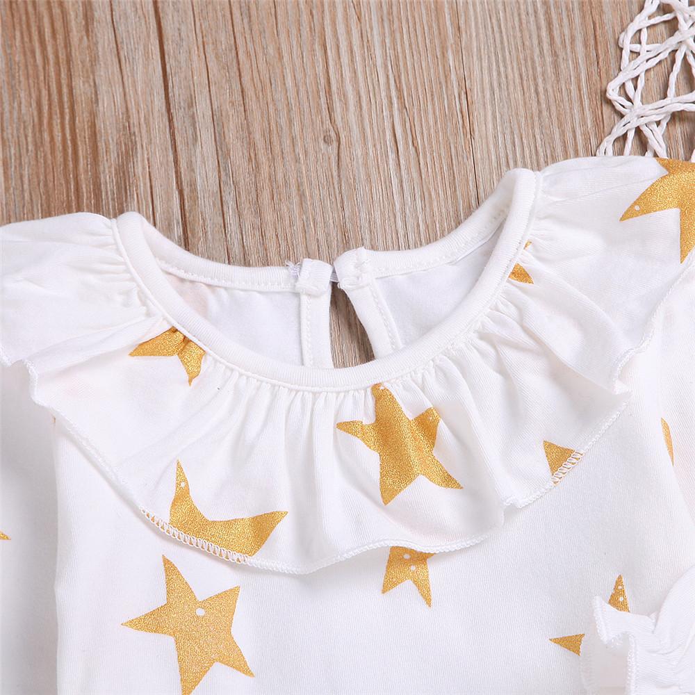 Baby Girls Star Printed Long Sleeve Tops & Romper Skirts - PrettyKid