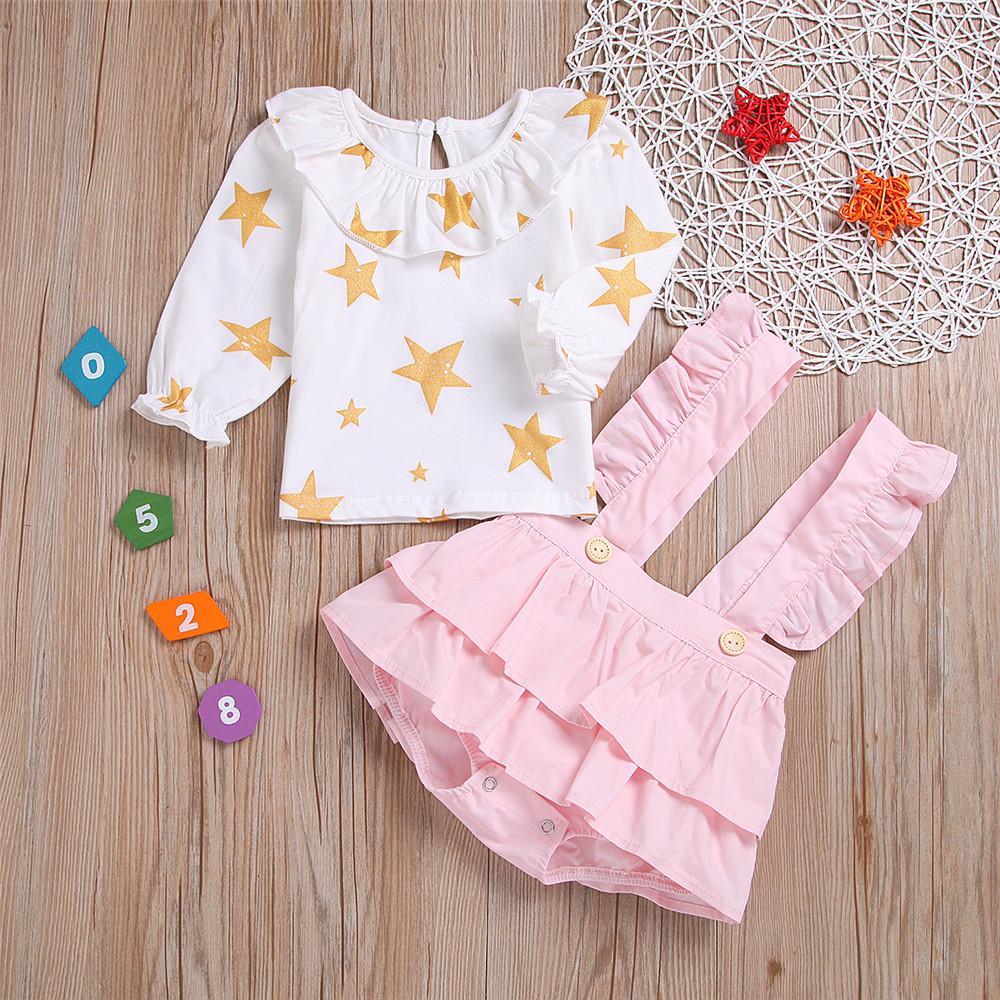 Baby Girls Star Printed Long Sleeve Tops & Romper Skirts - PrettyKid