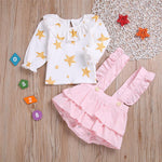 Baby Girls Star Printed Long Sleeve Tops & Romper Skirts - PrettyKid