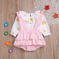 Baby Girls Star Printed Long Sleeve Tops & Romper Skirts - PrettyKid