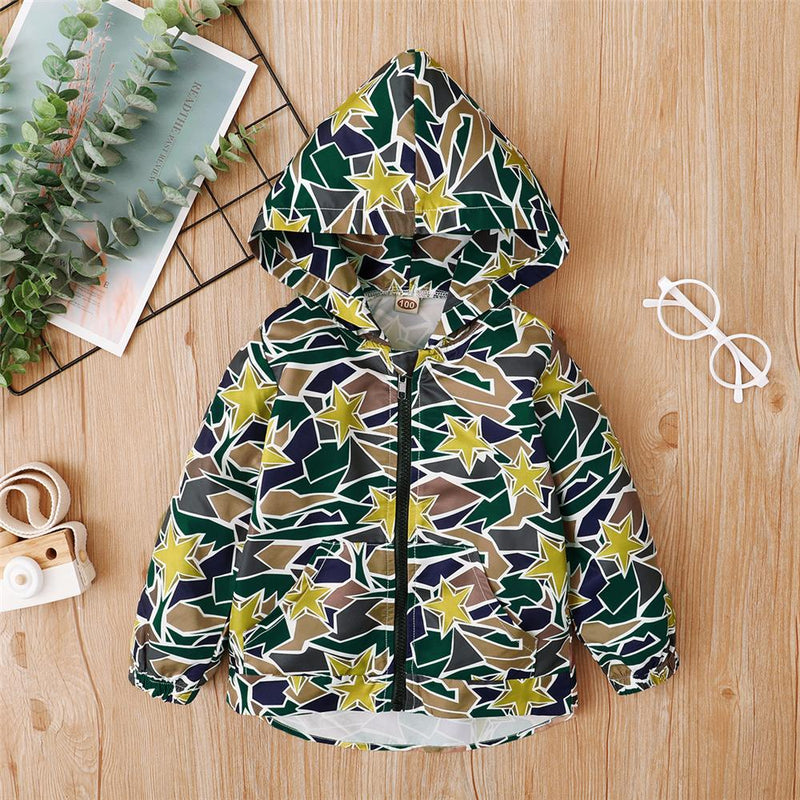 Baby Boys Star Printed Zipper Long Sleeve Hooded Jacket Baby Clothes Wholesale Suppliers - PrettyKid