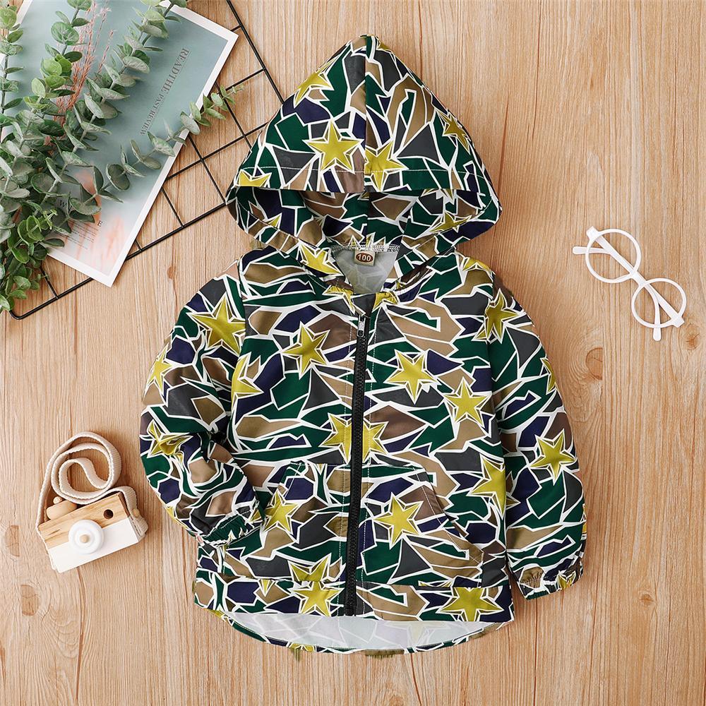 Baby Boys Star Printed Zipper Long Sleeve Hooded Jacket Baby Clothes Wholesale Suppliers - PrettyKid