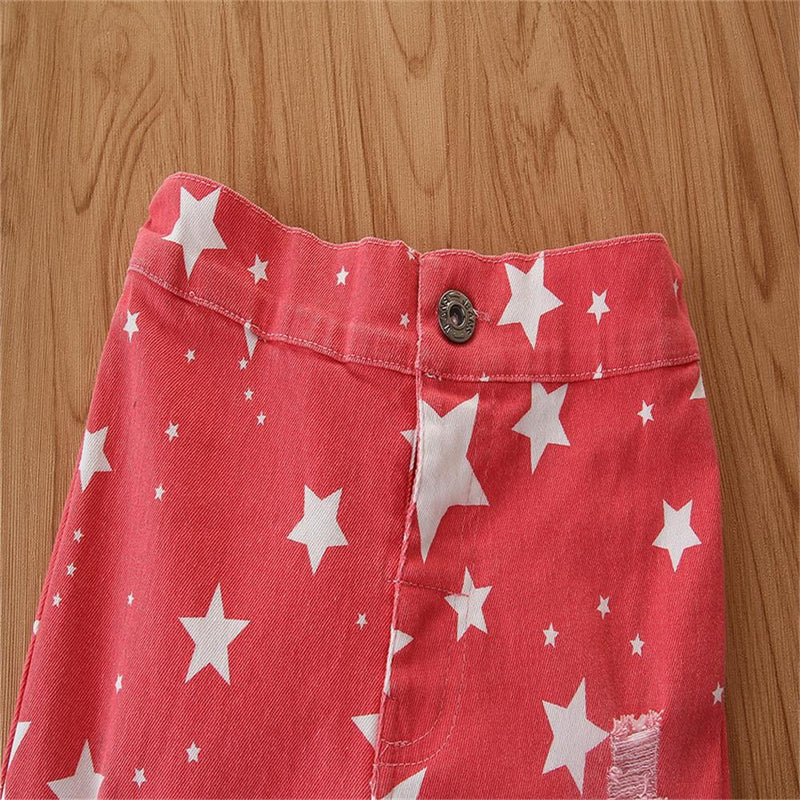 Toddler Girls Star Ripped Flared Jeans Girls Clothes Wholesale - PrettyKid