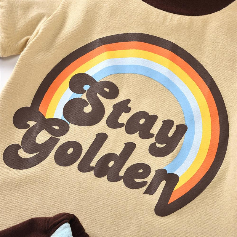Unisex Stay Golden Rainbow Printed Short Sleeve Top & Shorts Kids Wholesale Clothing - PrettyKid