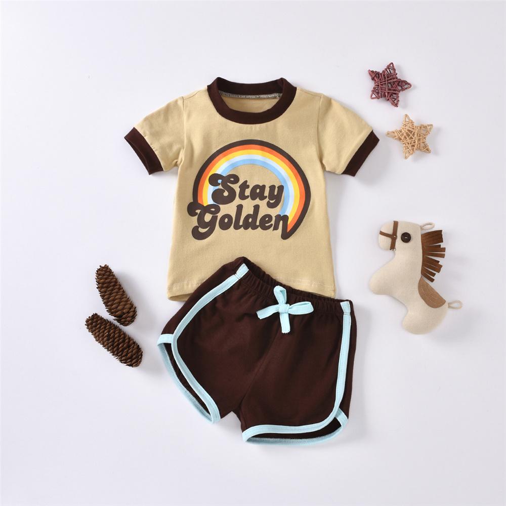 Unisex Stay Golden Rainbow Printed Short Sleeve Top & Shorts Kids Wholesale Clothing - PrettyKid