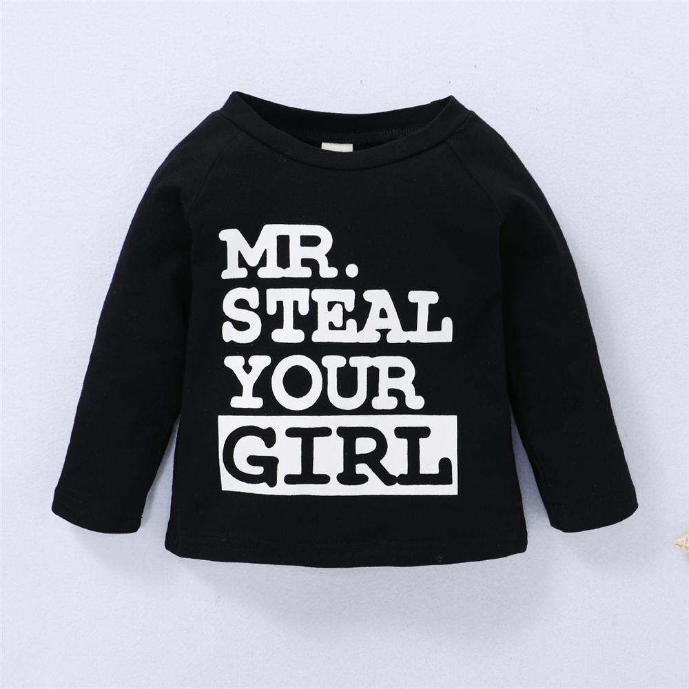 Boys Steal Your Girl Letter Printed Long Sleeve Top & Solid Pants Boy Boutique Clothing Wholesale - PrettyKid