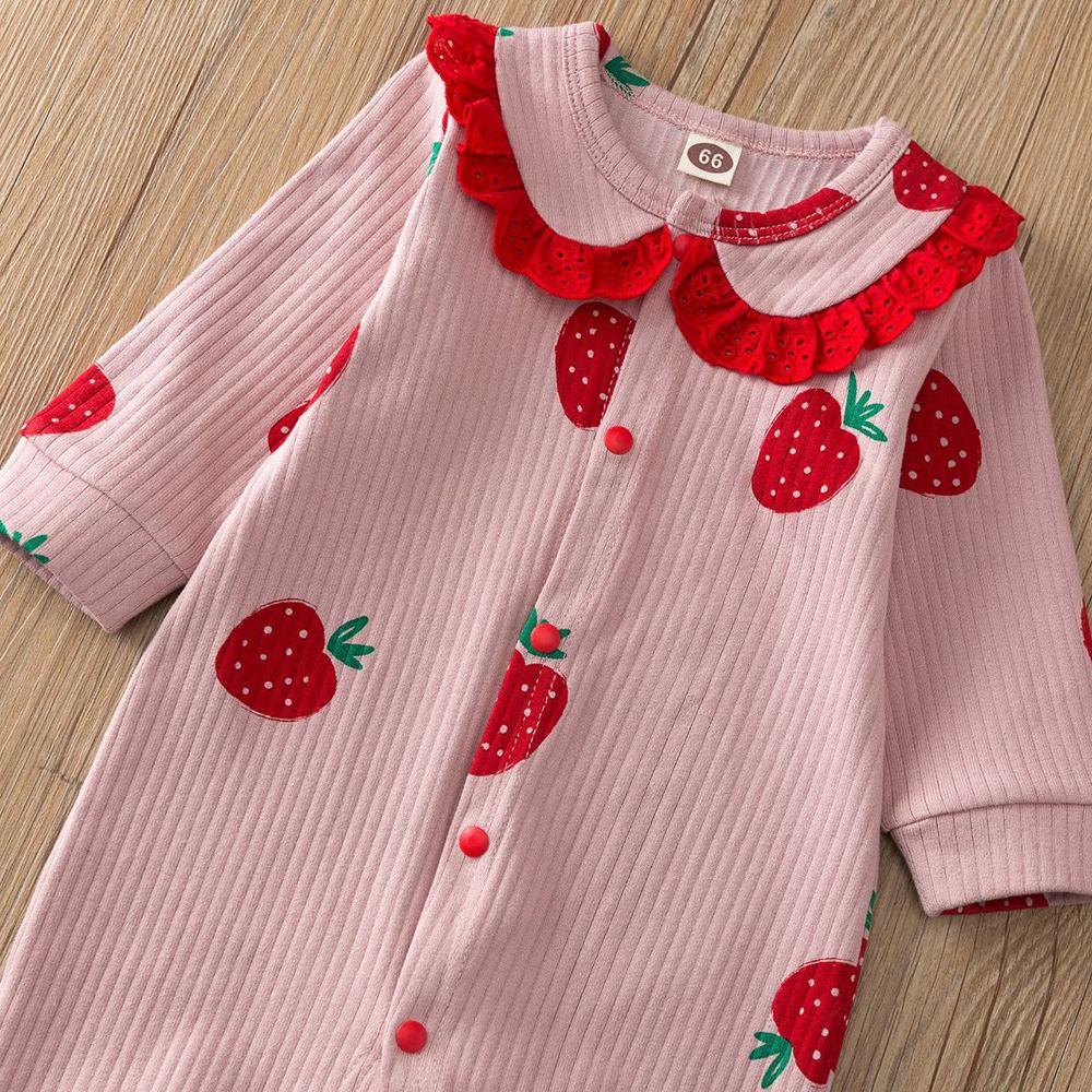 Baby Girls Strawberry Long Sleeve Romper Baby Clothes Wholesale Bulk - PrettyKid