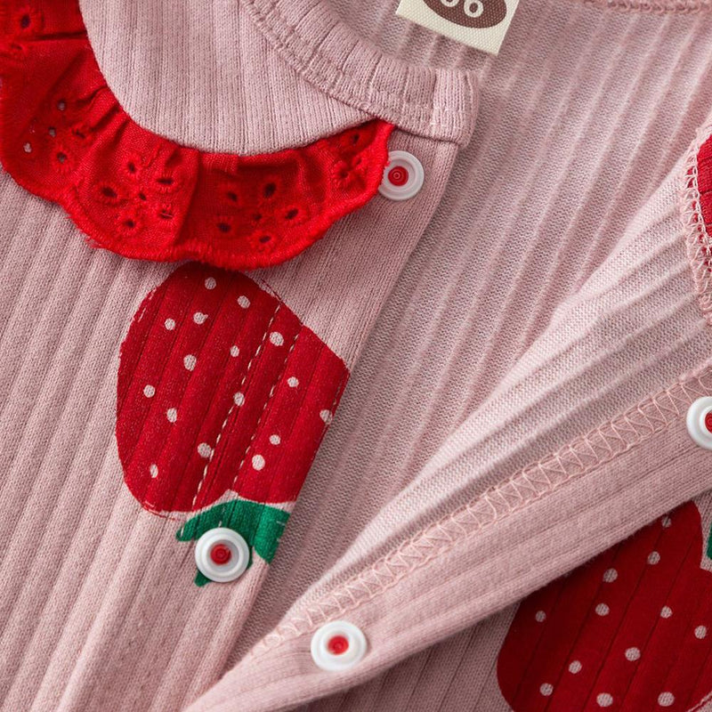 Baby Girls Strawberry Long Sleeve Romper Baby Clothes Wholesale Bulk - PrettyKid
