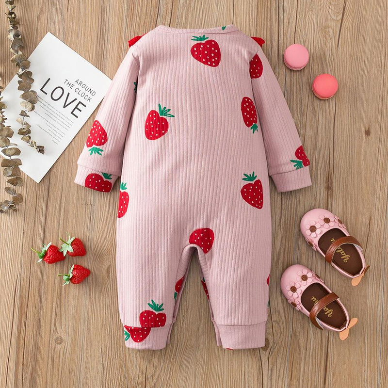 Baby Girls Strawberry Long Sleeve Romper Baby Clothes Wholesale Bulk - PrettyKid