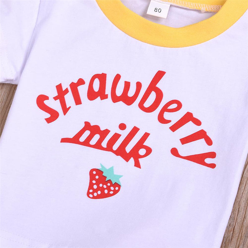 Girls Strawberry Milk Short Sleeve Top & Shorts Wholesale Childrens Clothing - PrettyKid