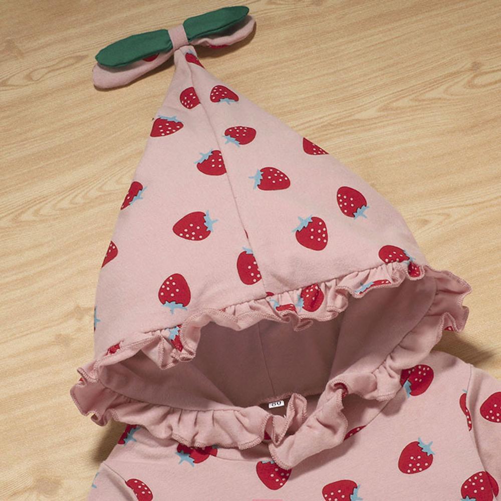 Baby Girls Strawberry Print Hooded Cute Sets Baby Clothes Wholesale Bulk - PrettyKid