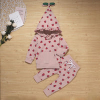 Baby Girls Strawberry Print Hooded Cute Sets Baby Clothes Wholesale Bulk - PrettyKid