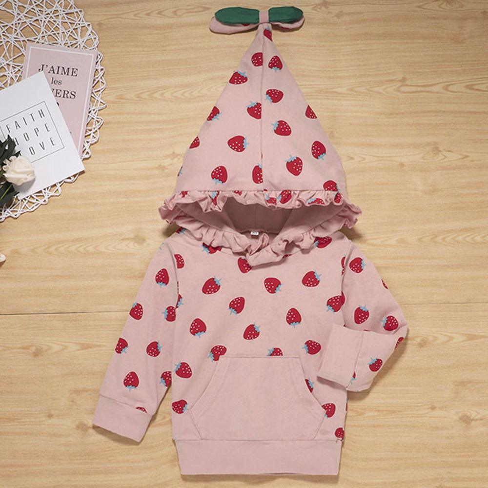 Baby Girls Strawberry Print Hooded Cute Sets Baby Clothes Wholesale Bulk - PrettyKid