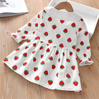 Girls Strawberry Printed Cotton Linen Sweet Button Dress - PrettyKid