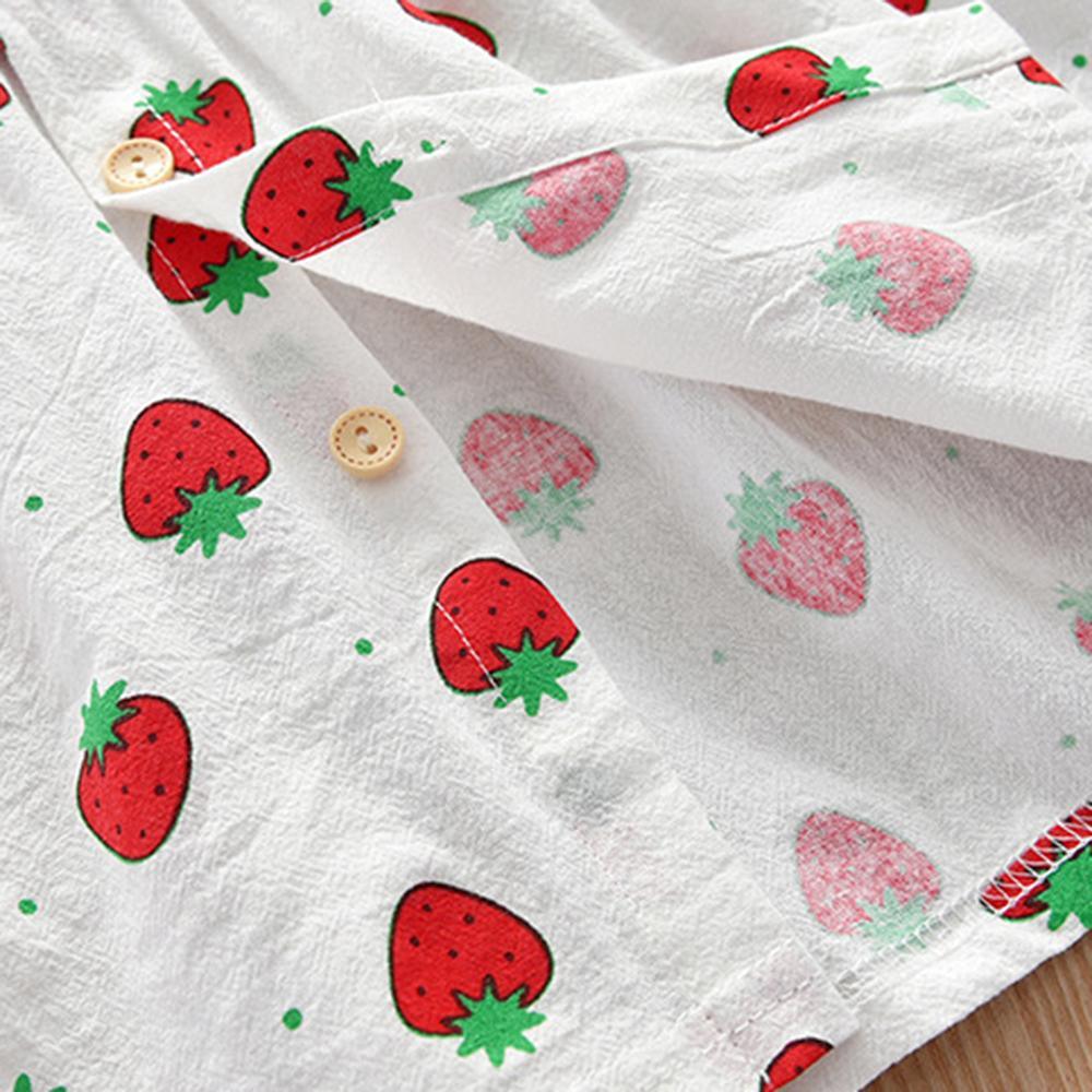 Girls Strawberry Printed Cotton Linen Sweet Button Dress - PrettyKid