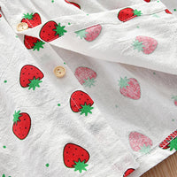 Girls Strawberry Printed Cotton Linen Sweet Button Dress - PrettyKid