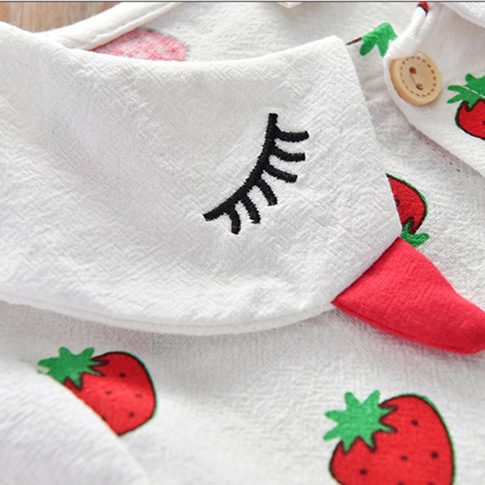 Girls Strawberry Printed Cotton Linen Sweet Button Dress - PrettyKid