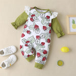 Strawberry Printed Baby Girls Long Sleeve Flying Sleeve Romper baby - PrettyKid