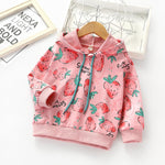 Girls Strawberry Printed Pullover Hooded T-shirt Kids Boutique Wholesale - PrettyKid