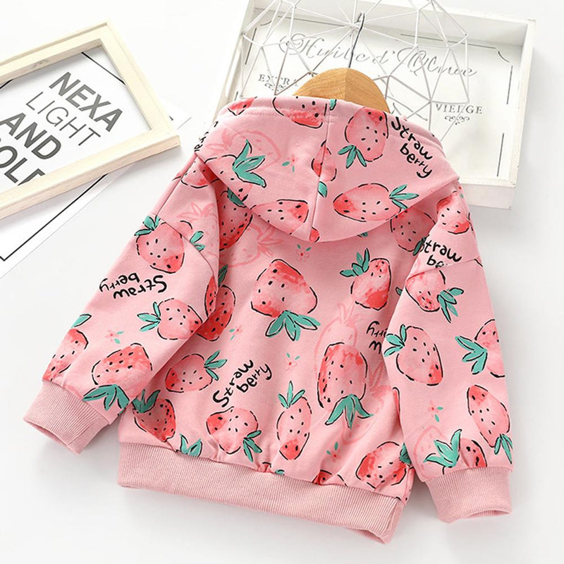 Girls Strawberry Printed Pullover Hooded T-shirt Kids Boutique Wholesale - PrettyKid