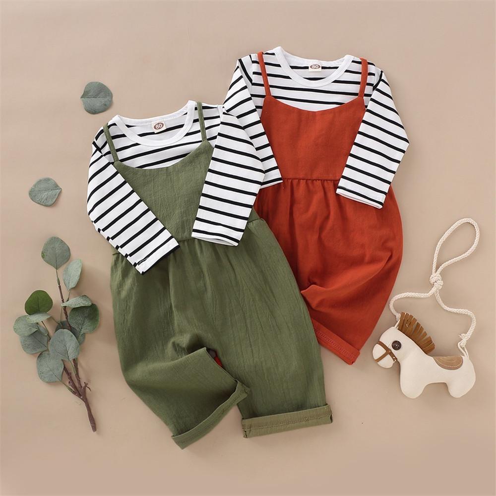 Girls Stripe Casual Top & Suspender Trousers - PrettyKid