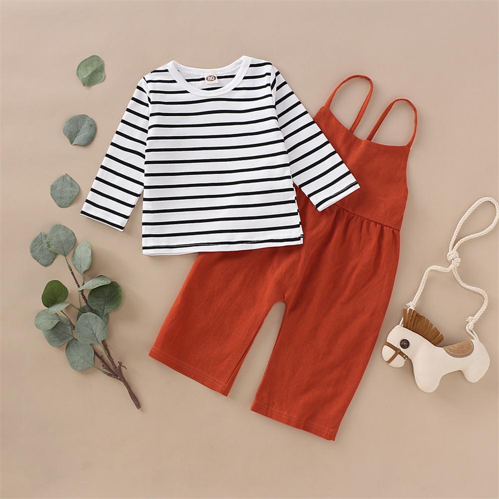 Girls Stripe Casual Top & Suspender Trousers - PrettyKid