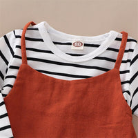 Girls Stripe Casual Top & Suspender Trousers - PrettyKid