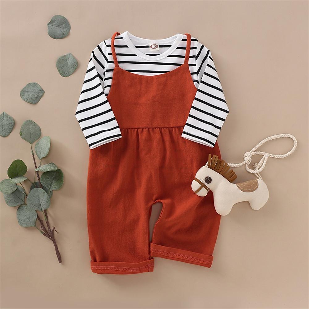 Girls Stripe Casual Top & Suspender Trousers - PrettyKid