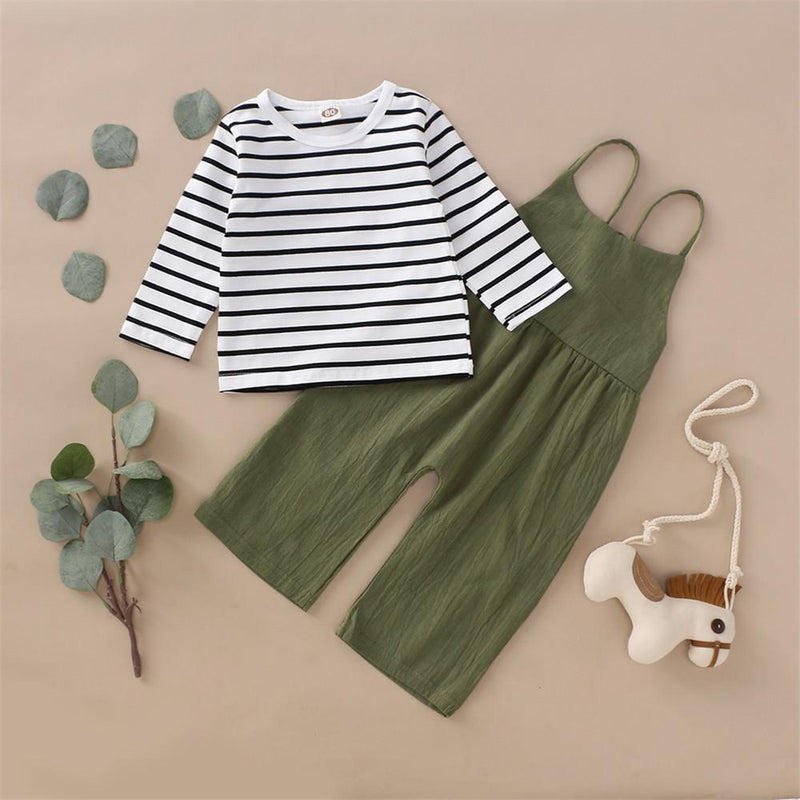 Girls Stripe Casual Top & Suspender Trousers - PrettyKid