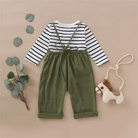 Girls Stripe Casual Top & Suspender Trousers - PrettyKid